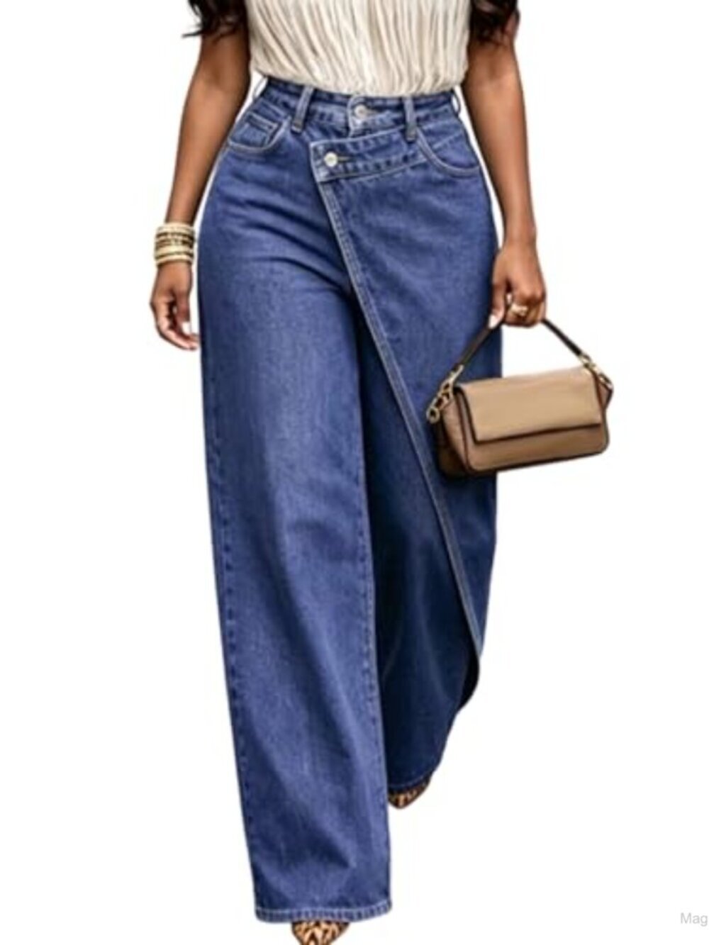 High Waisted Wide Leg Jeans Asymmetrical Baggy Denim Pants
